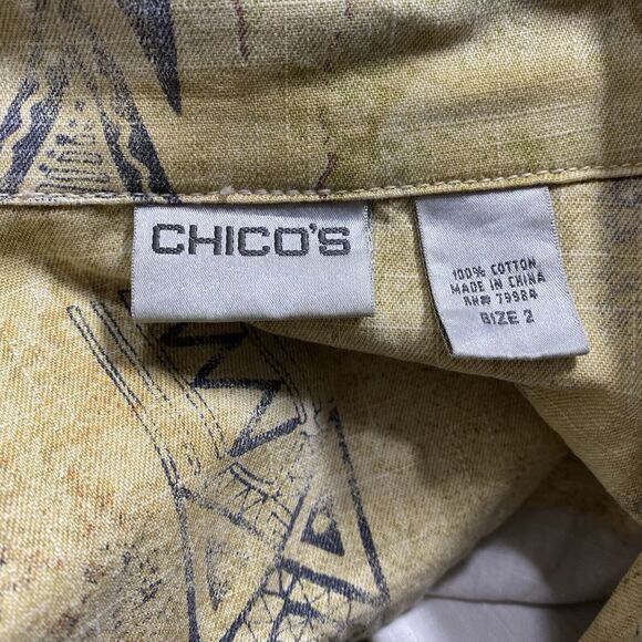 Chicos Denim Jacket Womens 2 Tribal Aztec Button Artsy Boho Lightweight Pockets - Picture 3 of 9